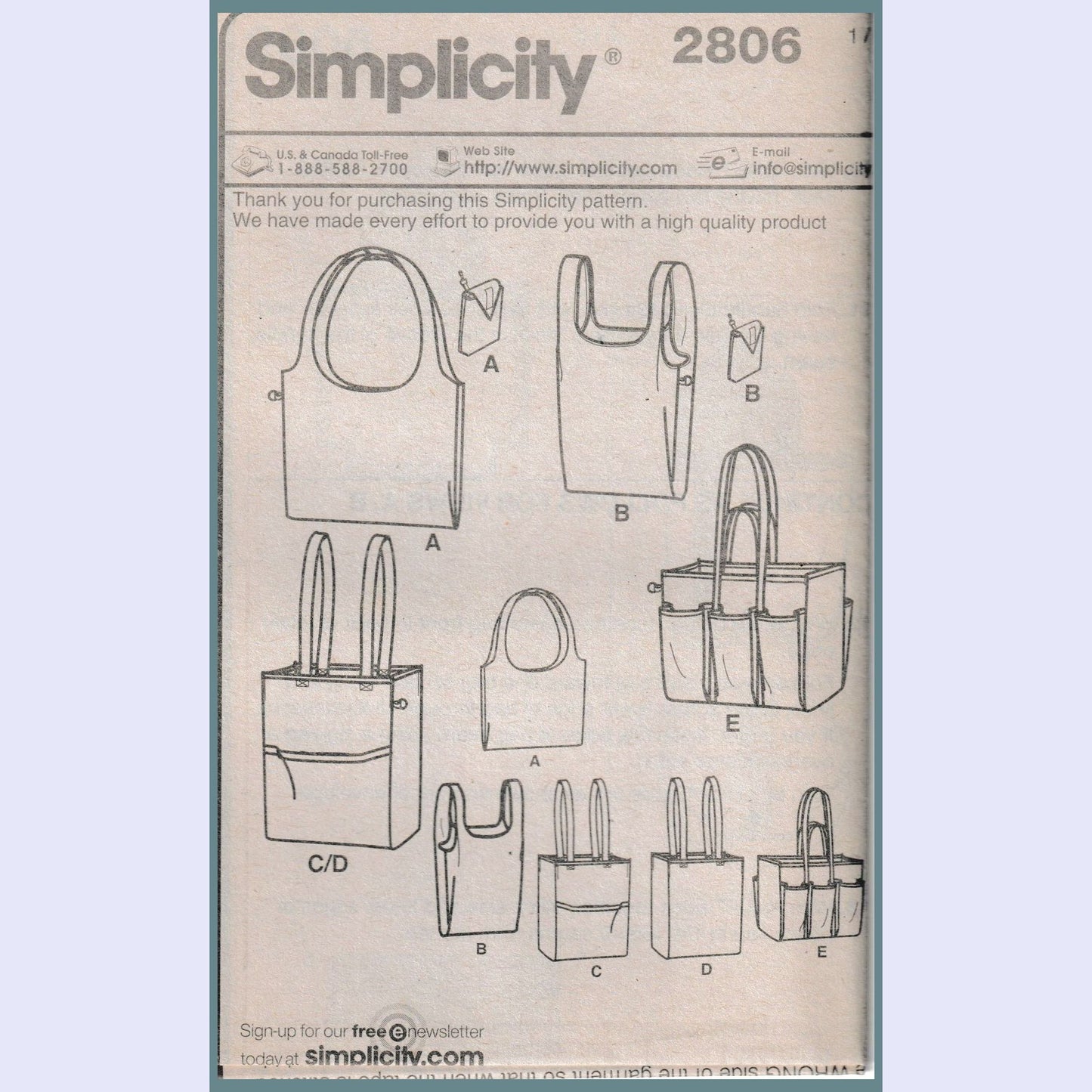 simplicity 2806 insert with front and back views