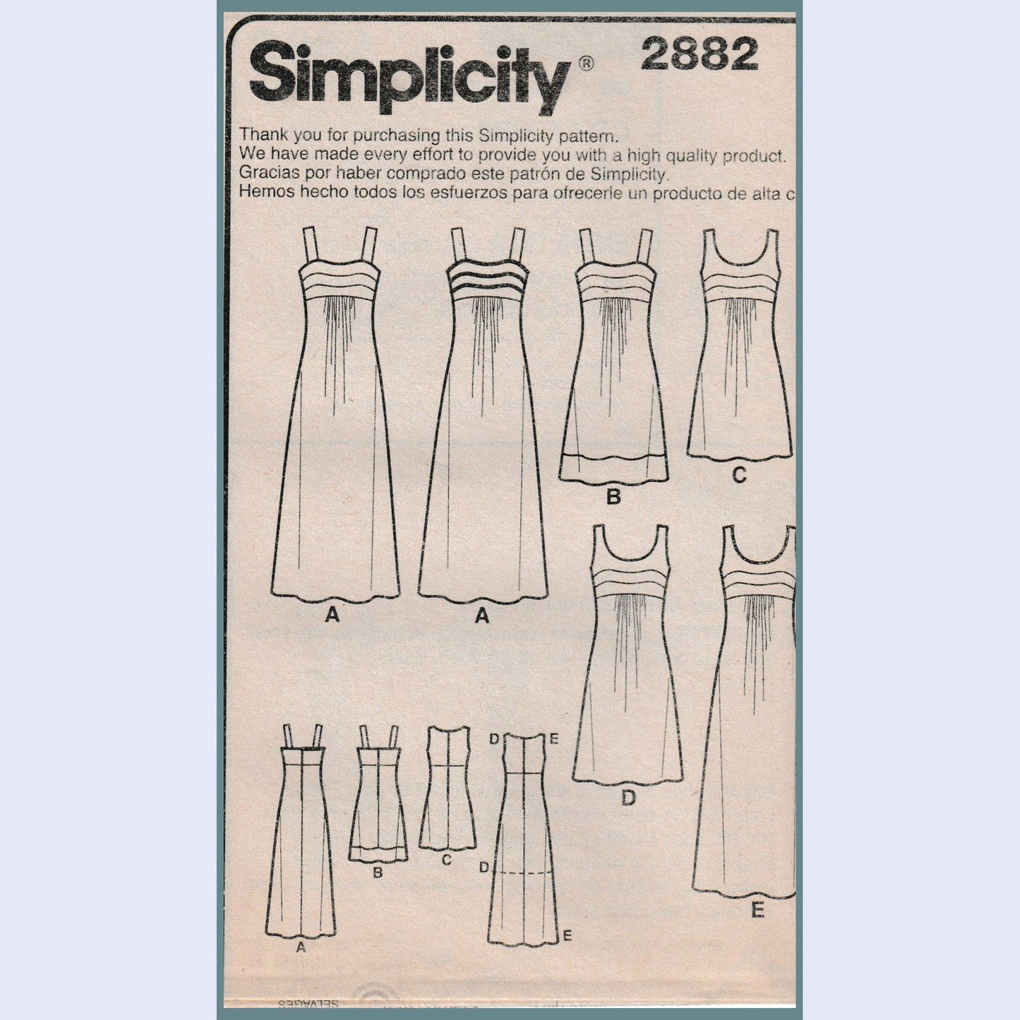 simplicity 2882r5 insert with front and back views