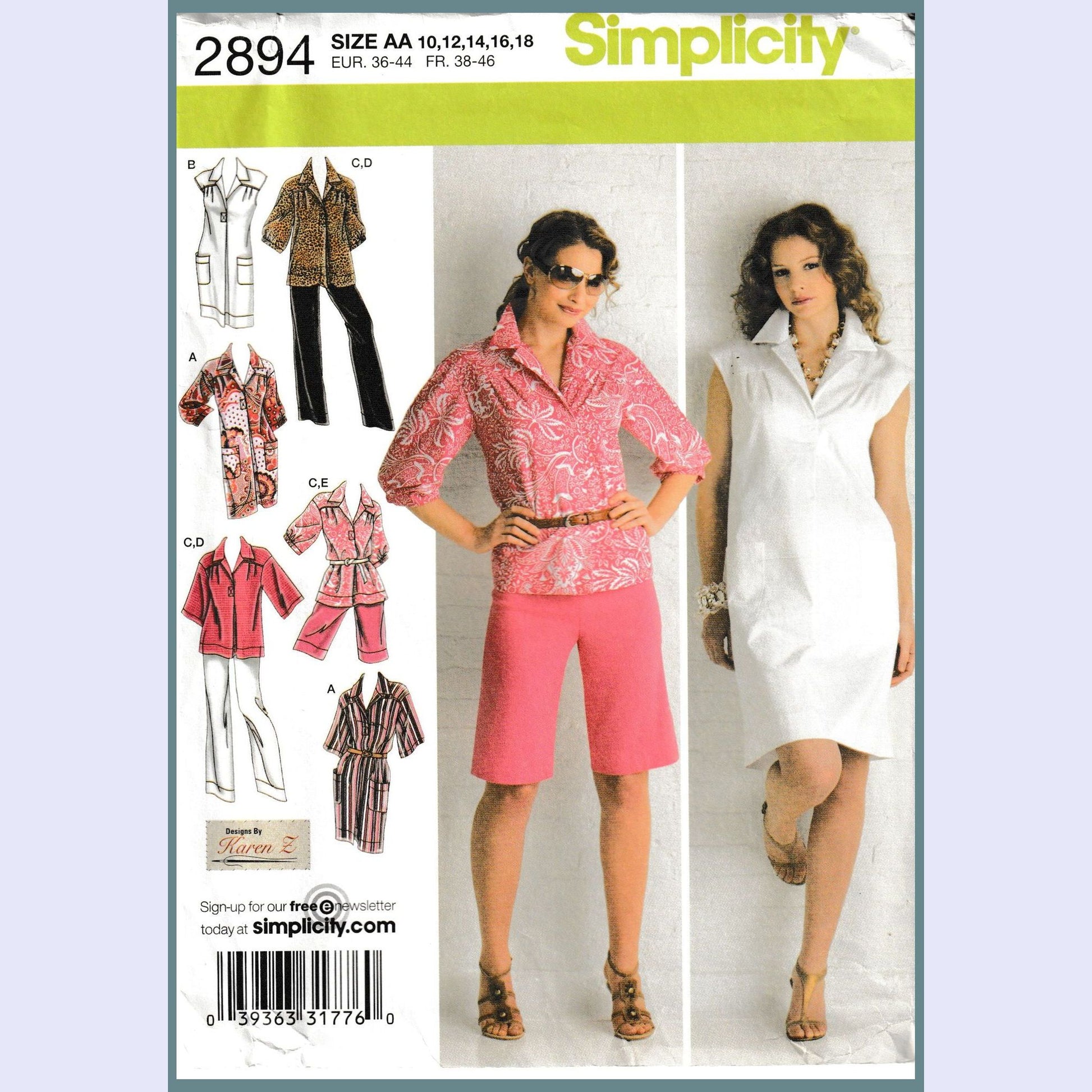 simplicity 2894aa dress or tunic shorts or pants sewing pattern