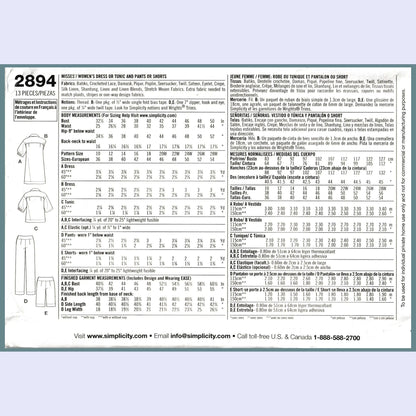 simplicity 2894aa yardage for each size view and notions