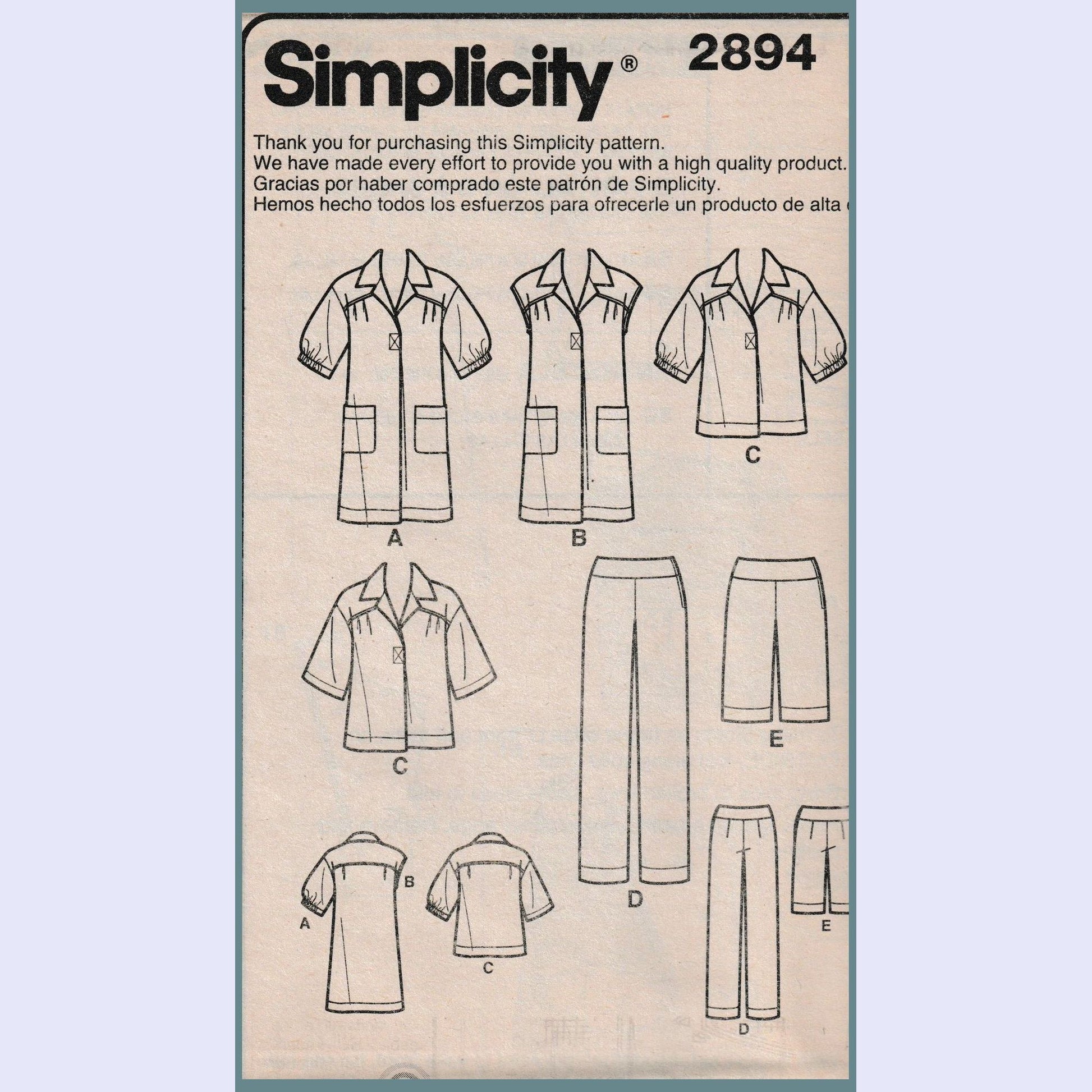 simplicity 2894aa insert with front and back views