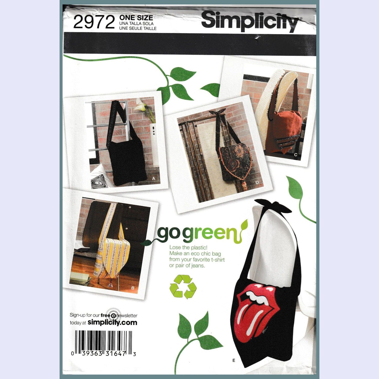 simplicity 2972 go green tote bags