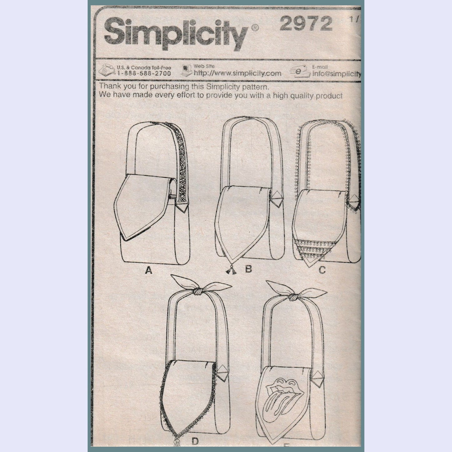 simpliclity 2972 insert showing all five views