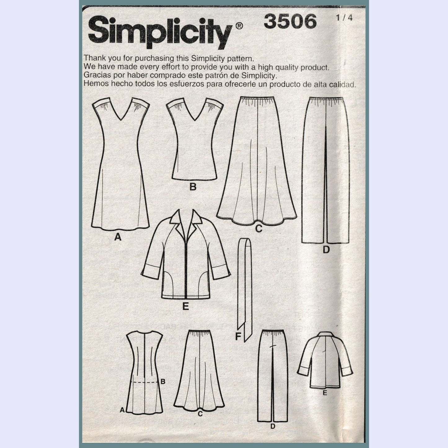 simplicity 3506bb insert with front and back views