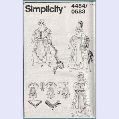 Patrón de disfraz de gitana bohemia Simplicity 4484, tallas 6 a 20, sin cortar