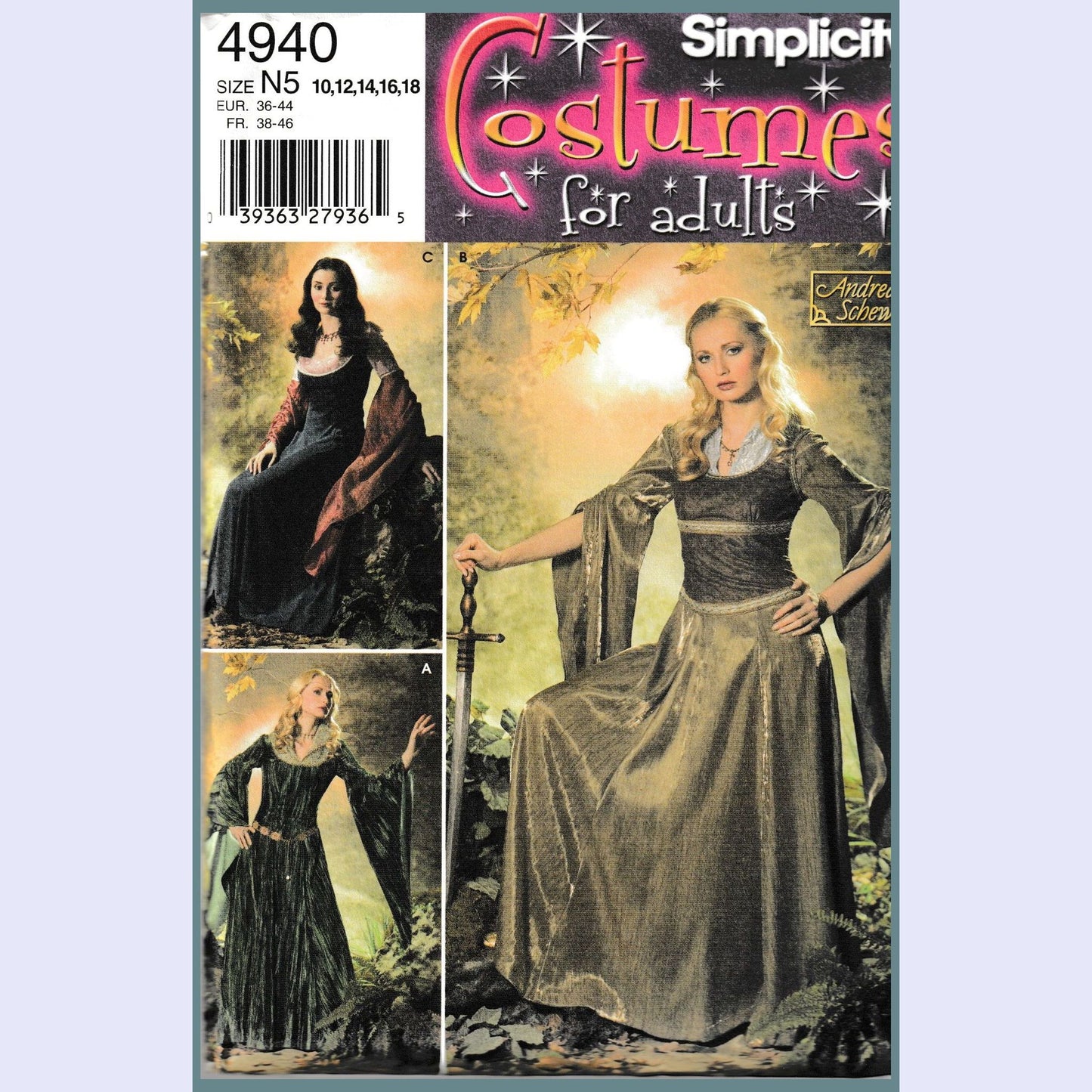 Simplicity 4940 N5 medieval gown in 3 views