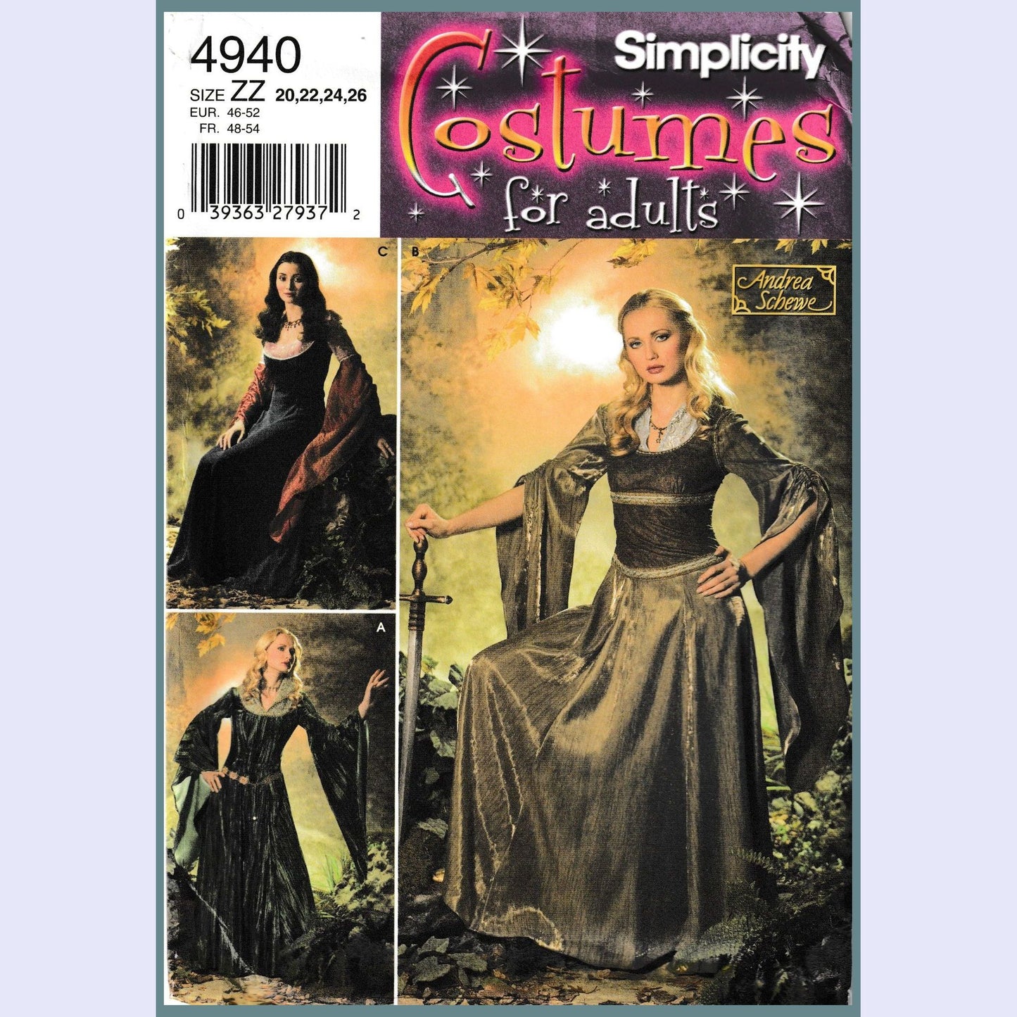 Simplicity 4940 ZZ medieval dress costume pattern in 3 views