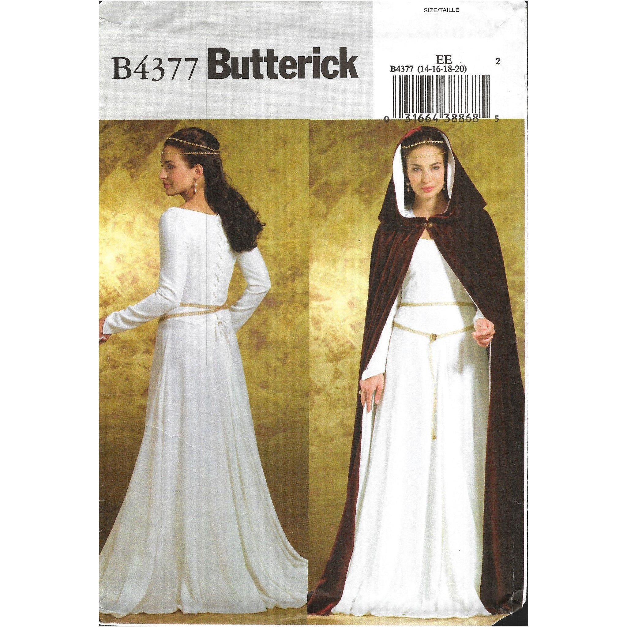 Butterick B4377 EE Rennaissance Gown Cape Pattern Size 14 20 Uncut Judy s Little Shops