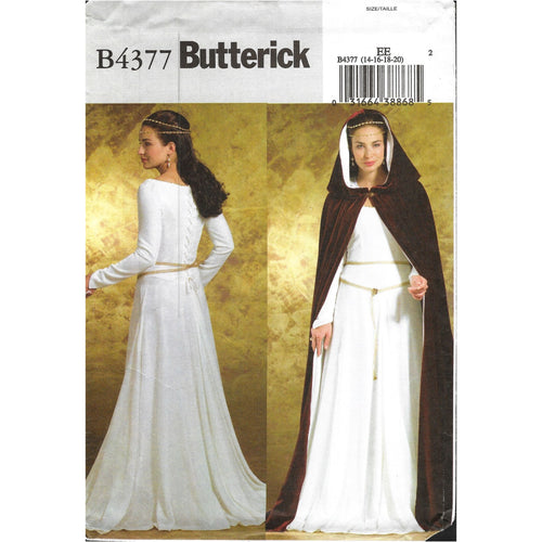 Butterick B4377 EE Rennaissance Gown & Cape Pattern Size 14-20 Uncut