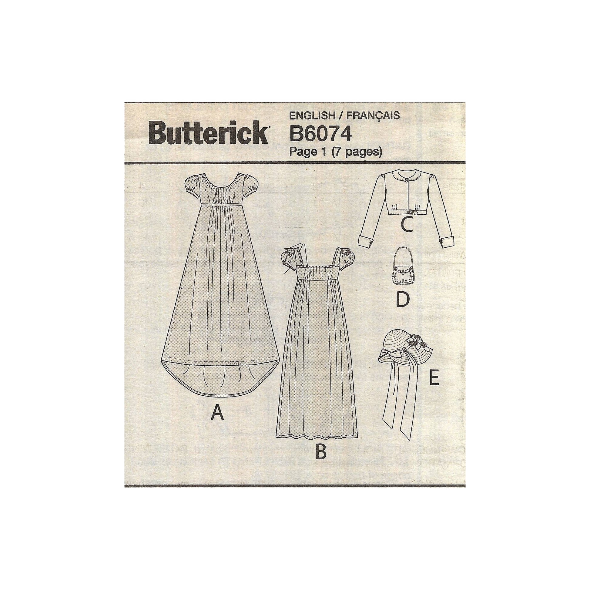 butterick b6074a5 insert with front views