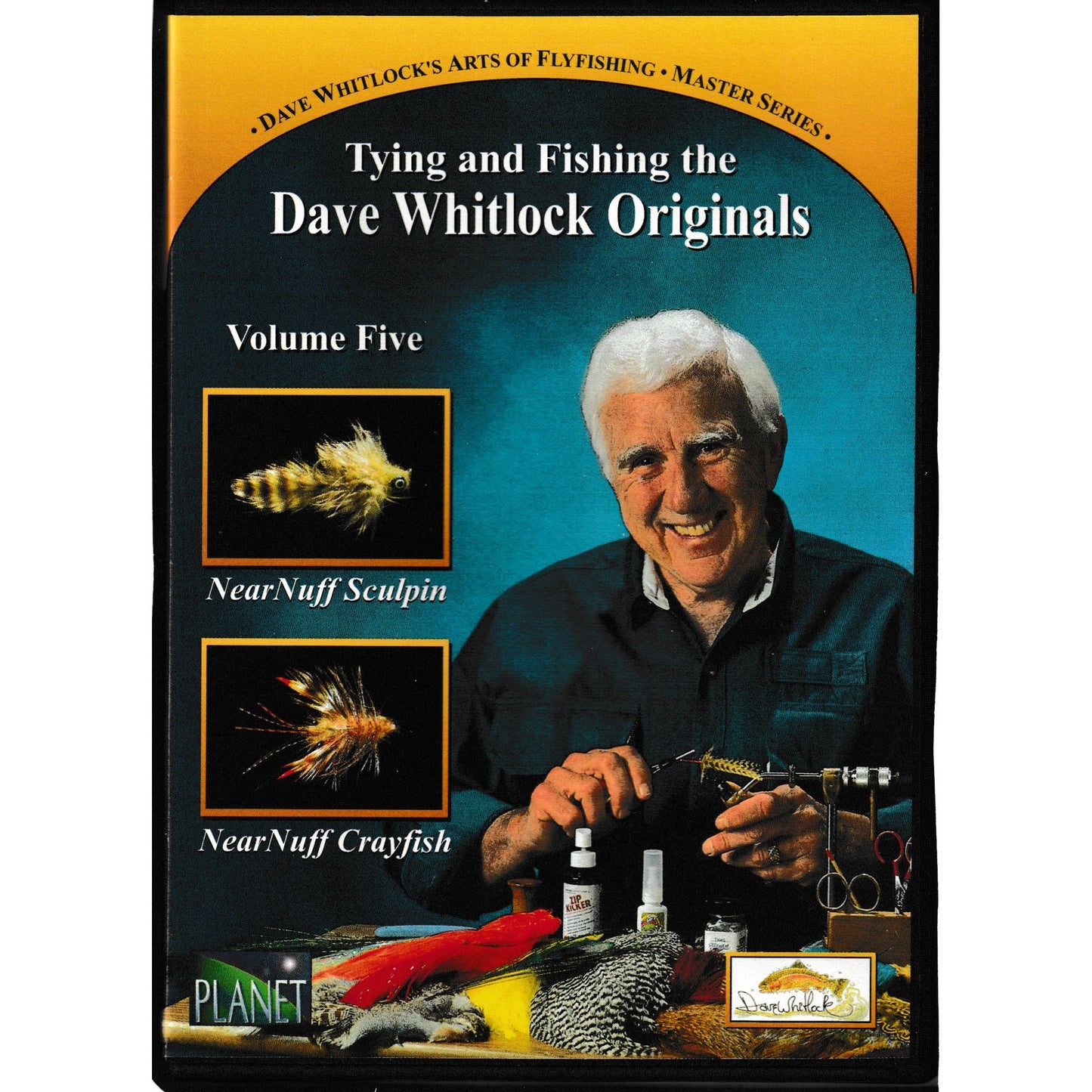 photo of Dave Whitlock at his workbench tying flies