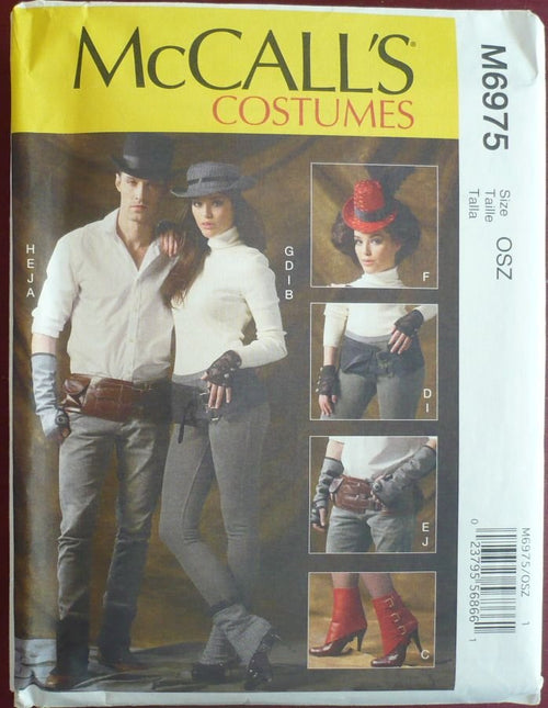 McCall's M6975 Western Costume Pattern Spats Hat Belt Gloves Uncut