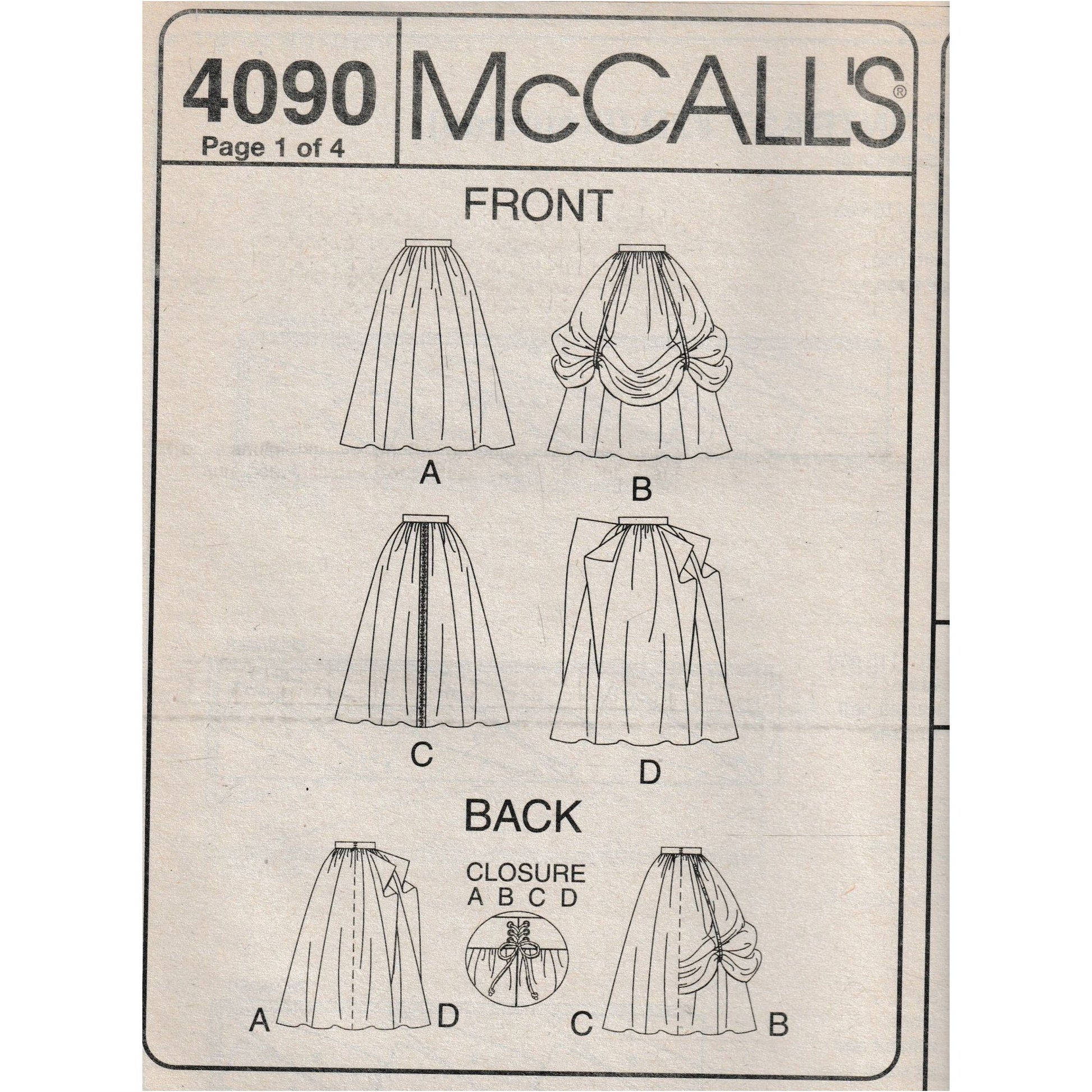 mcCall's 4090aa insert with front and back views