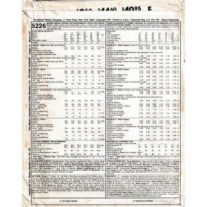 mccalls 5226 yardage for each size view and notions