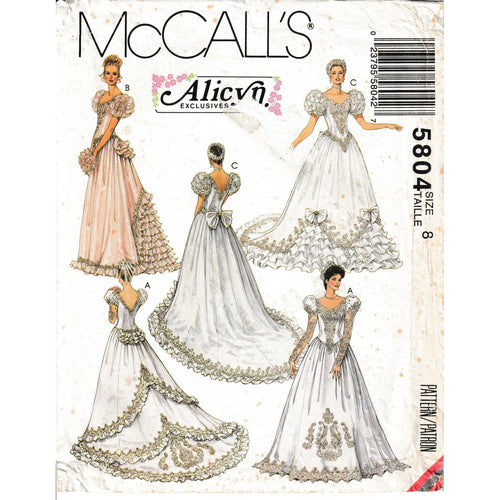 McCall's 5804 Vintage 1990s Wedding Gown Pattern 3 Styles Size 8 Uncut