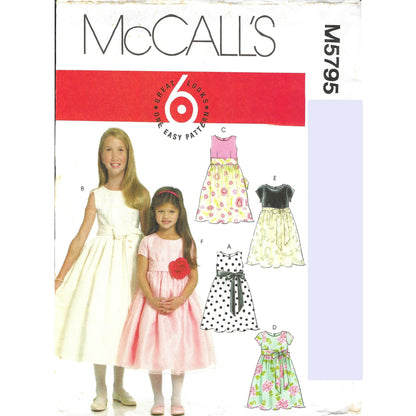 Patrón de costura fácil para vestido con faja para niñas McCall's M5795, tallas 3 a 14, sin cortar