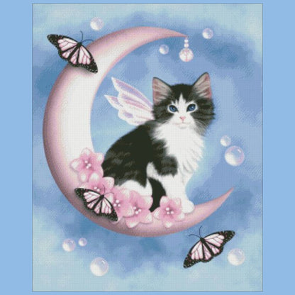 Patrón de gatito y luna creciente para punto de cruz H&amp;E Designs Midday Moon New