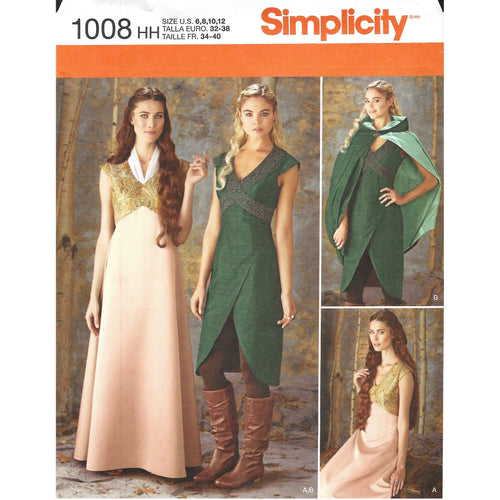 Simplicity 1008 HH Medieval Dress Cape Costume Pattern Size 6-12 Uncut