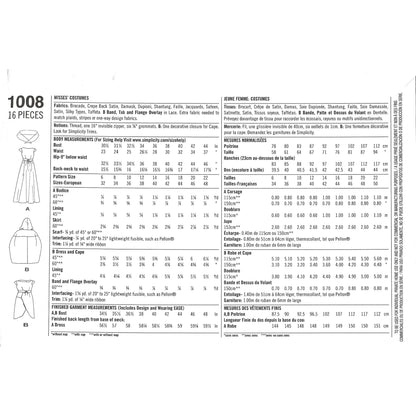 Yardage for each size and view notions 1008 hh