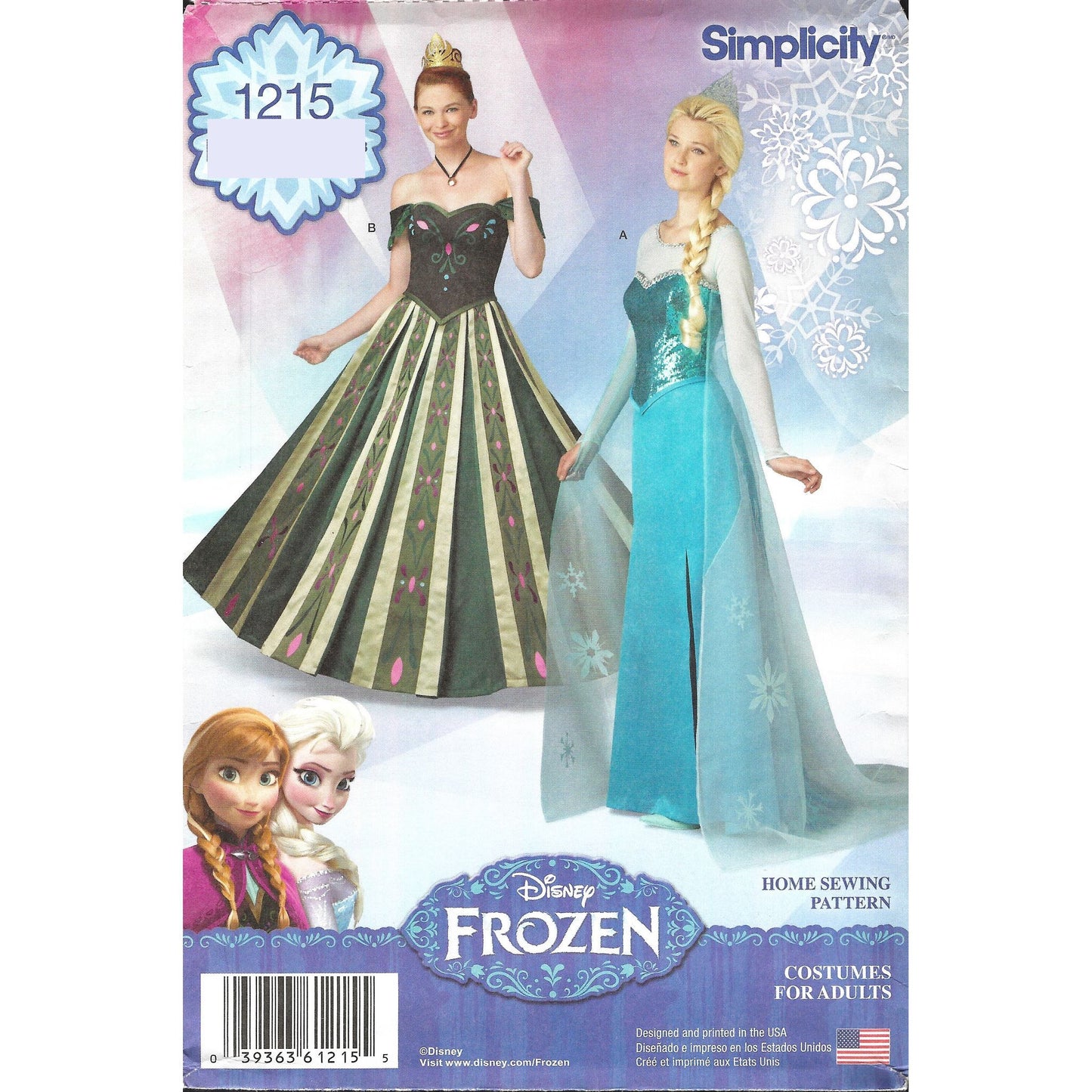 Simplicity 1215 Disney Frozen Adult Gown Pattern Misses 6-22 Uncut