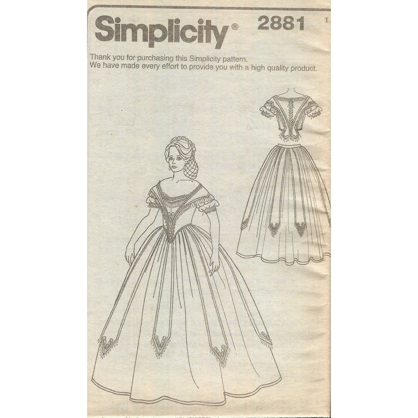 simplicity 2881u5 insert with front and back views