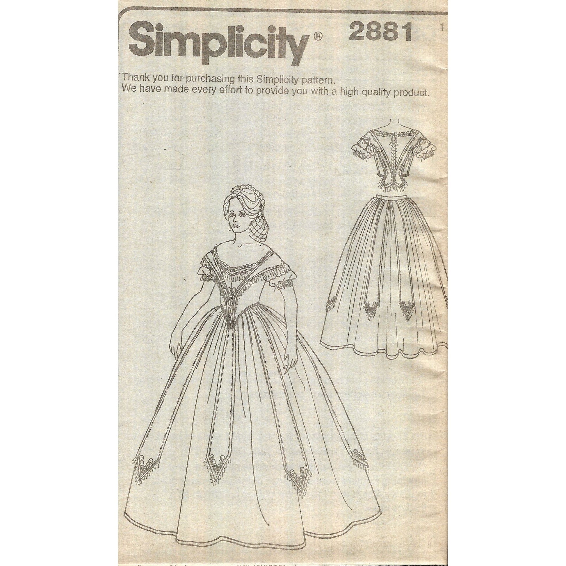 simplicity 2881u5 insert with front and back views