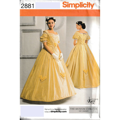 Patron de costume de guerre civile de robe de bal Simplicity 2881, tailles 8 à 24, non coupé