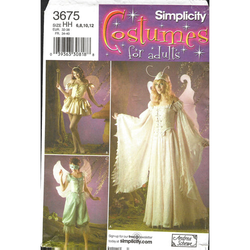 Simplicity 3675 Adult Fairy Costume Pattern  Misses 6-12 Uncut