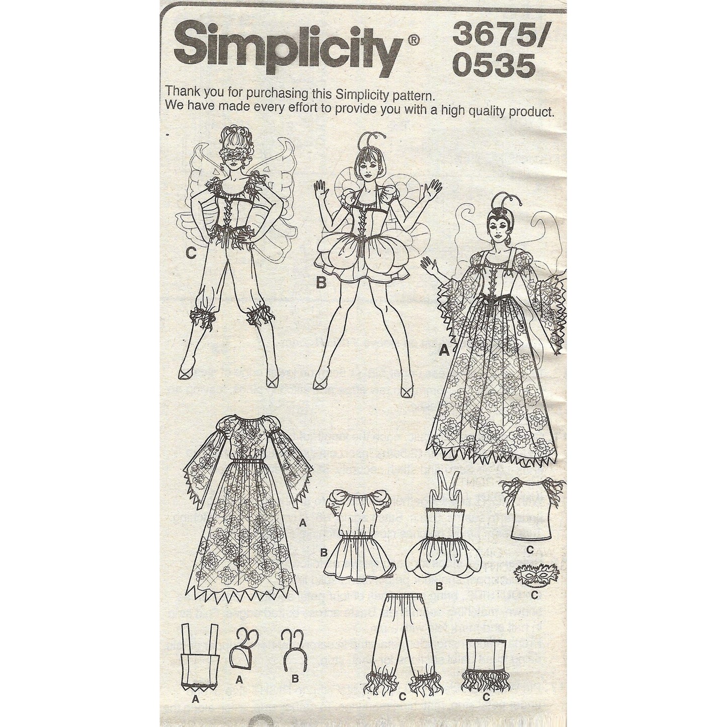 Patron de costume de fée adulte Simplicity 3675 pour femmes de la taille 6 à 12 non coupées