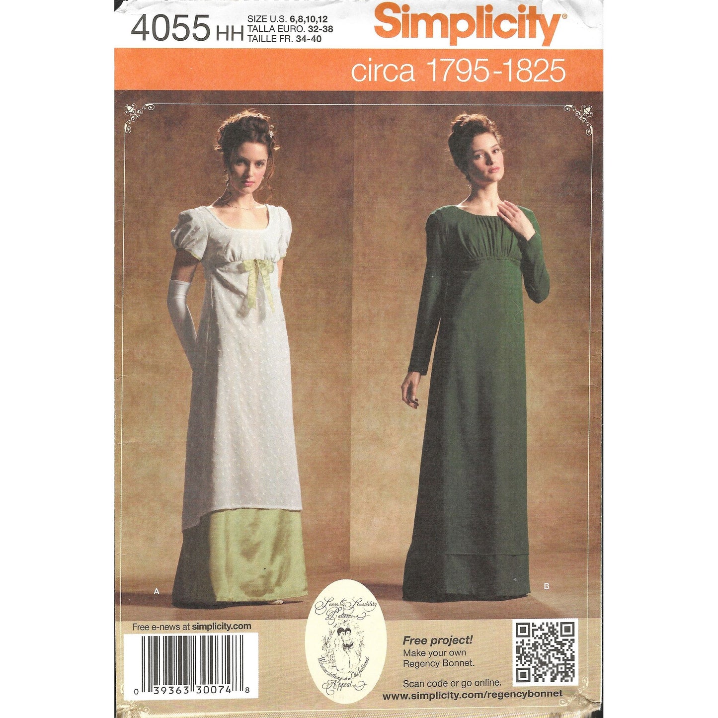 simplicity 4055hh regency dress pattern with 2 styles