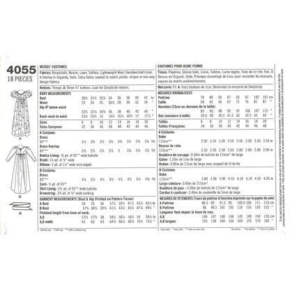 simplicity 4055Rrr yardage for each size view and notions