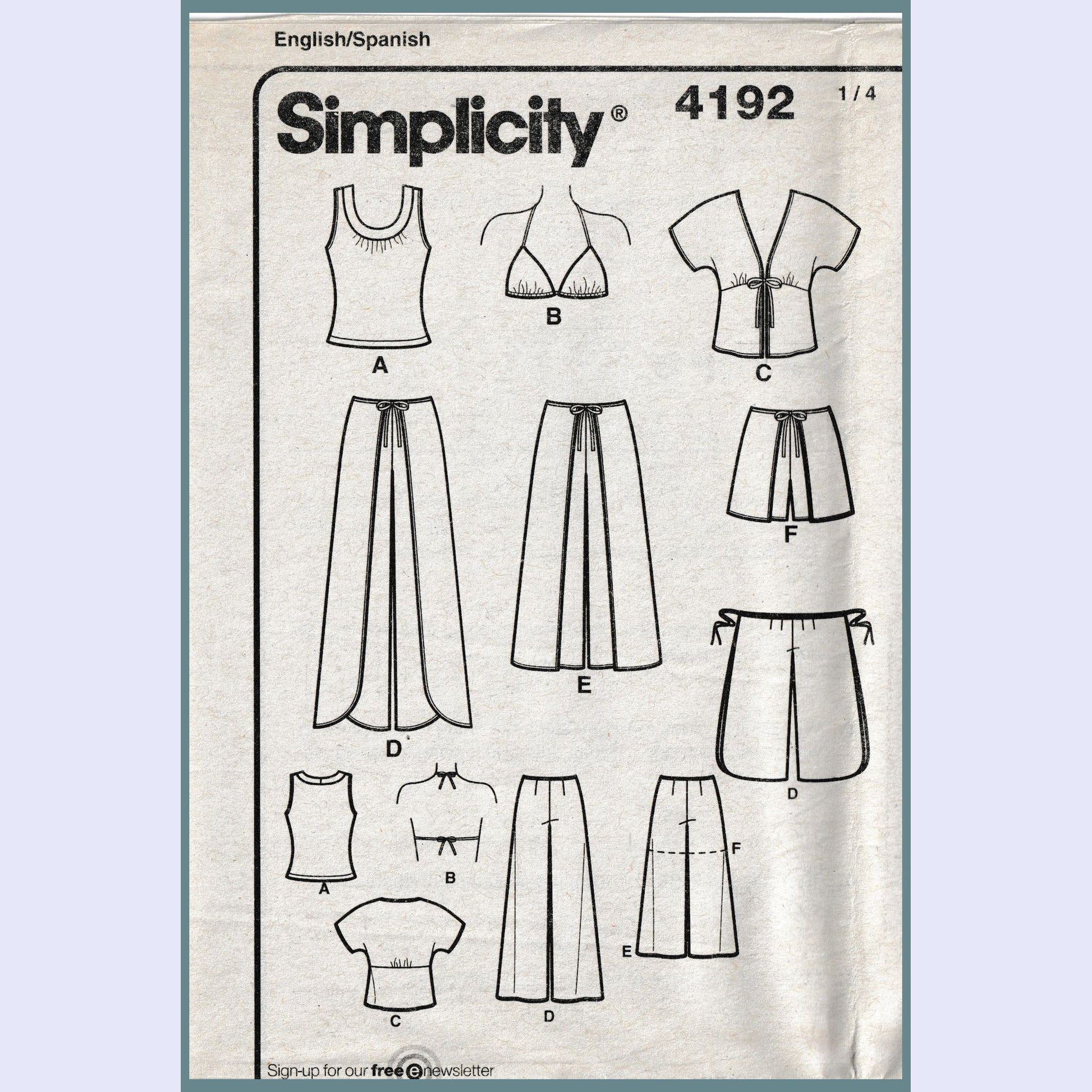 simplicity 4192 insert with front and back views