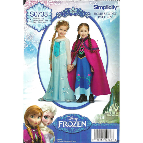 Simplicity S0733 Disney Frozen Girls Dress & Cape Pattern 3-8 Uncut