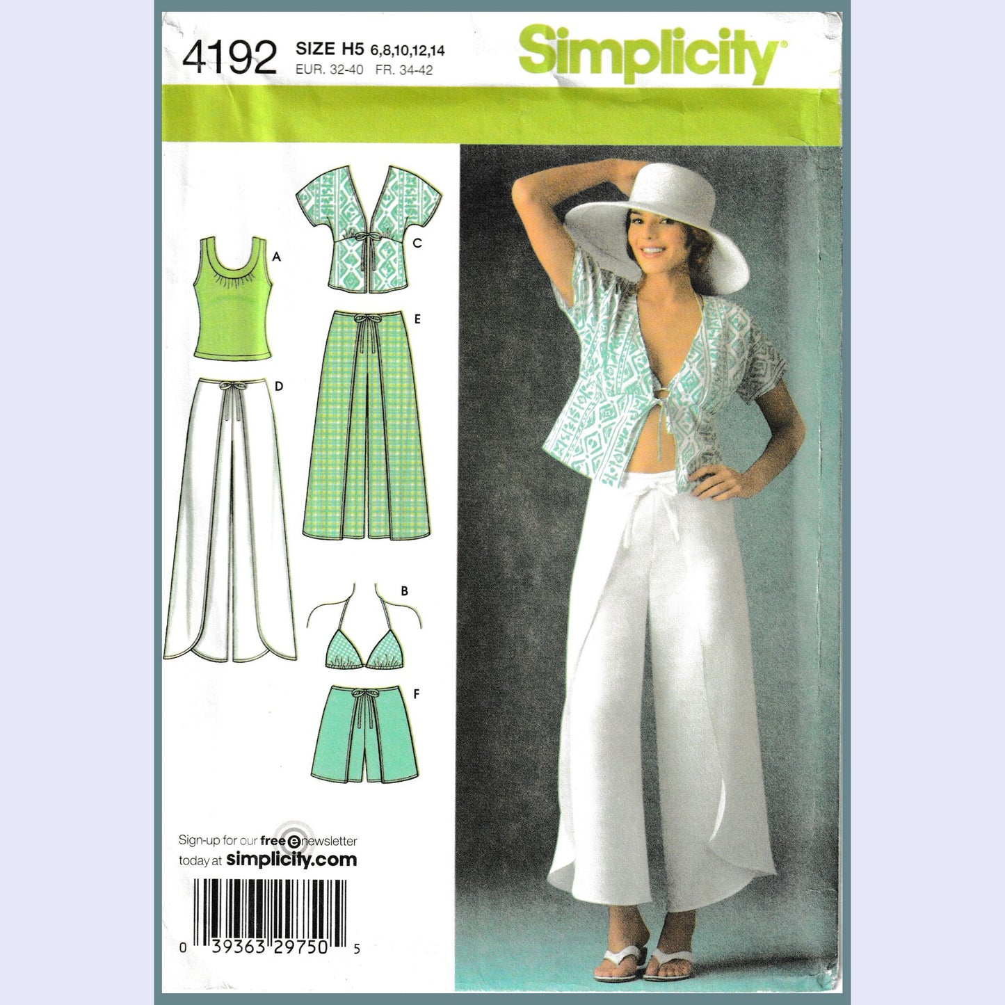 simplicity 4192h5 wrap around shorts & pants with tops